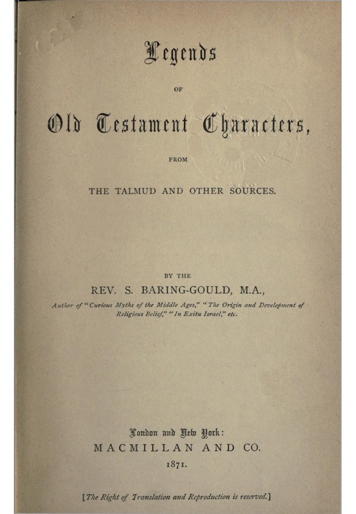 Legends of Old Testament characters, from the Talmud and other sources