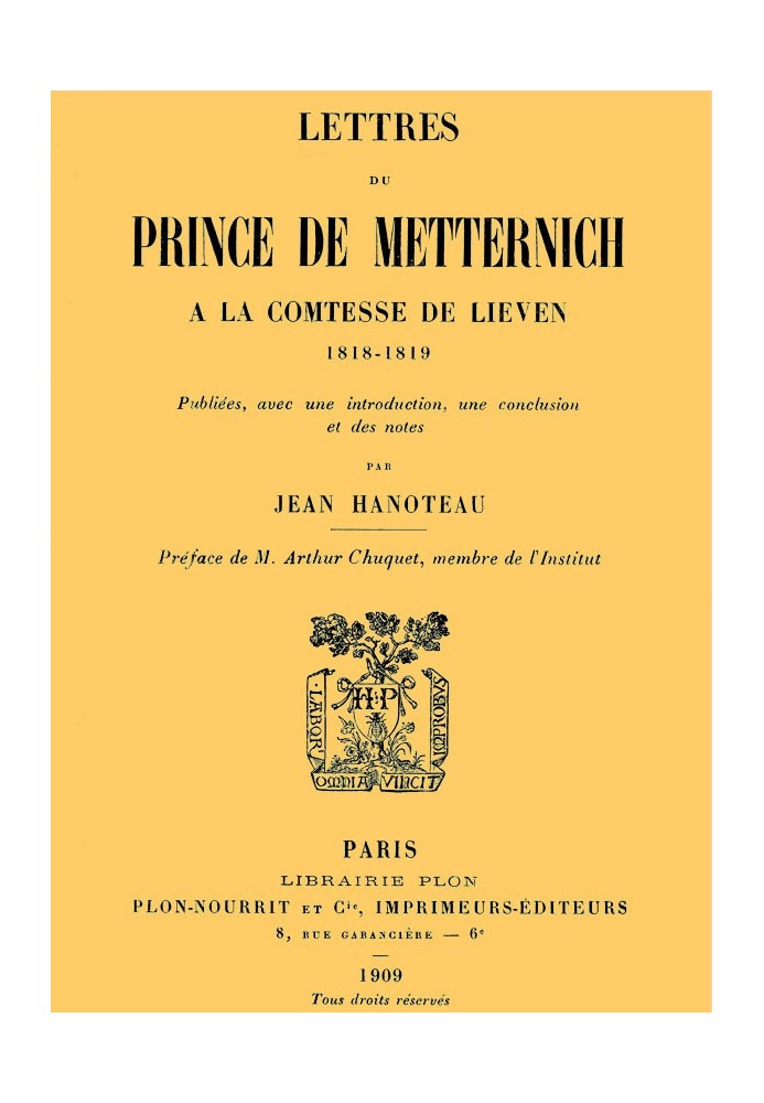 Листи принца Меттерніха до графині де Лівен, 1818-1819