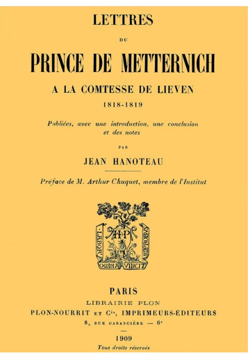 Letters from Prince Metternich to Countess de Lieven, 1818-1819