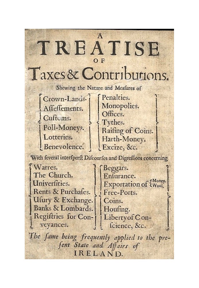 A Treatise of Taxes and Contributions Shewing the nature and measures of crown-lands, assessements, customs, poll-moneys, lotter