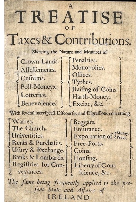 A Treatise of Taxes and Contributions Shewing the nature and measures of crown-lands, assessements, customs, poll-moneys, lotter