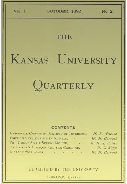 Ежеквартальный журнал Канзасского университета, Vol. I, № 2, октябрь 1892 г.