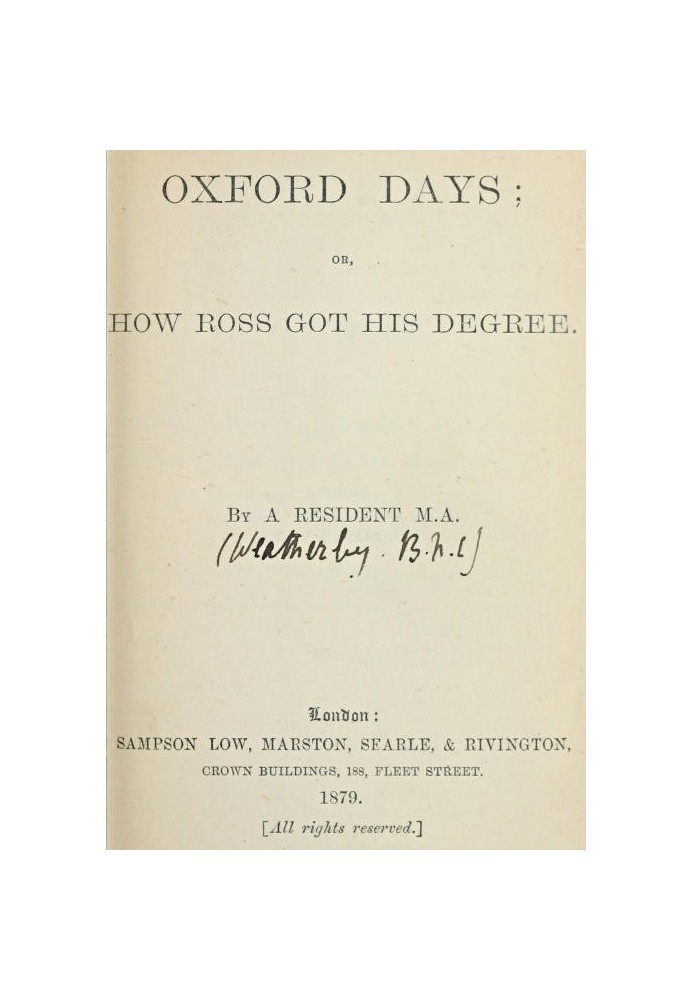 Oxford Days; or, How Ross Got His Degree