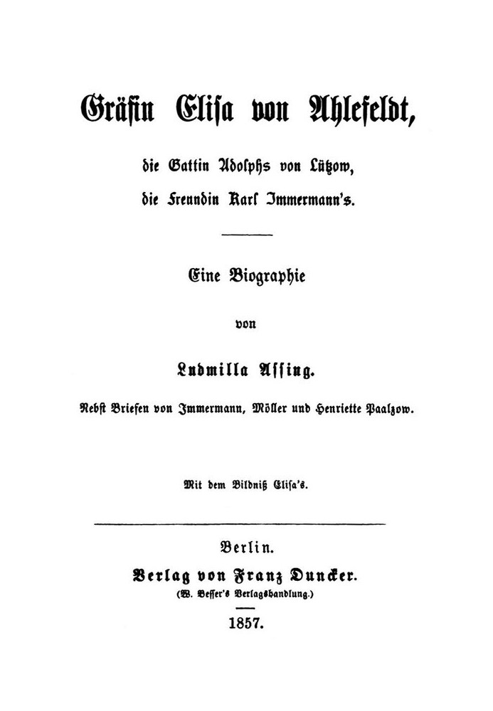 Countess Elisa von Ahlefeldt, wife of Adolph von Lützow, girlfriend of Karl Immermann