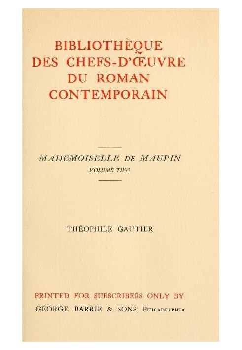 Mademoiselle de Maupin, Volume 2 (of 2)