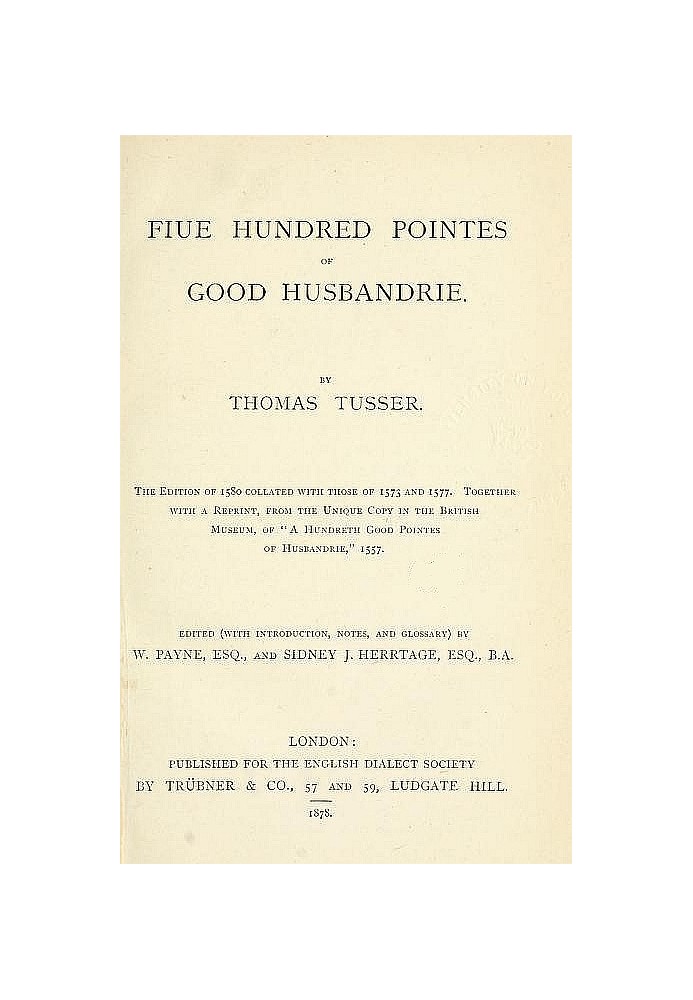 Fiue Hundred Pointes of Good Husbandrie