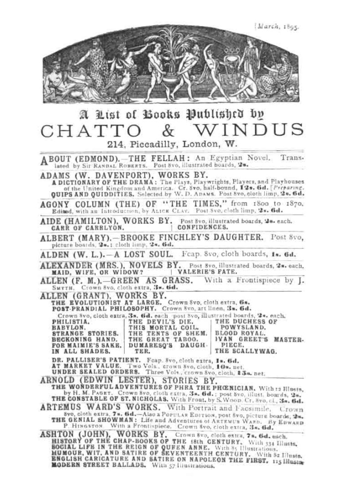 A list of books published by Chatto & Windus, March 1895