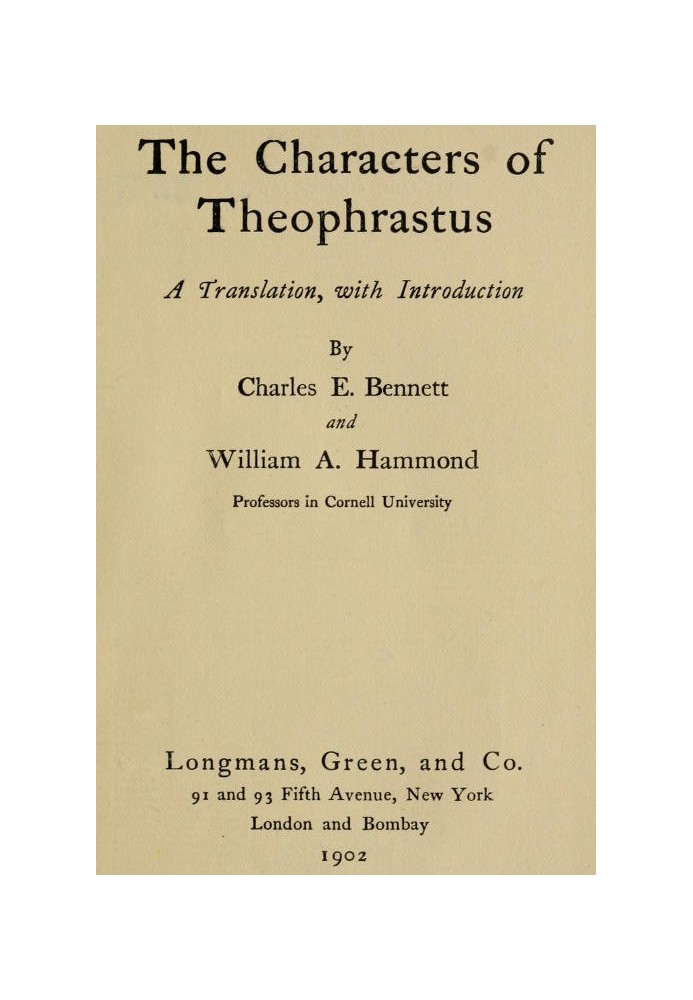 The Characters of Theophrastus A Translation, with Introduction