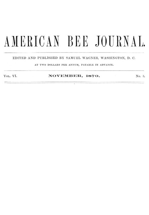 Американський бджолиний журнал, том. VI., № 5, листопад 1870 р