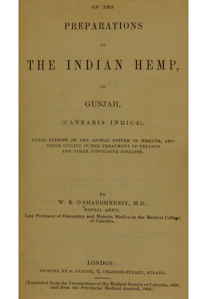 О препаратах индийской конопли, или гунджи (Cannabis Indica), их влиянии на организм животных и их пользе при лечении столбняка 