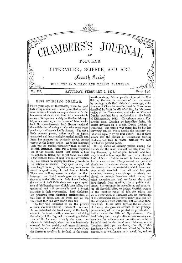 Журнал популярной литературы, науки и искусства Чемберса, № 736, 2 февраля 1878 г.