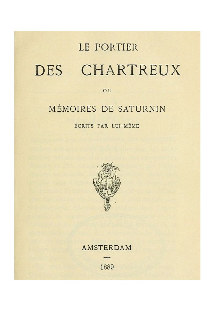 The porter of the Chartreux, or memoirs of Saturnin written by himself