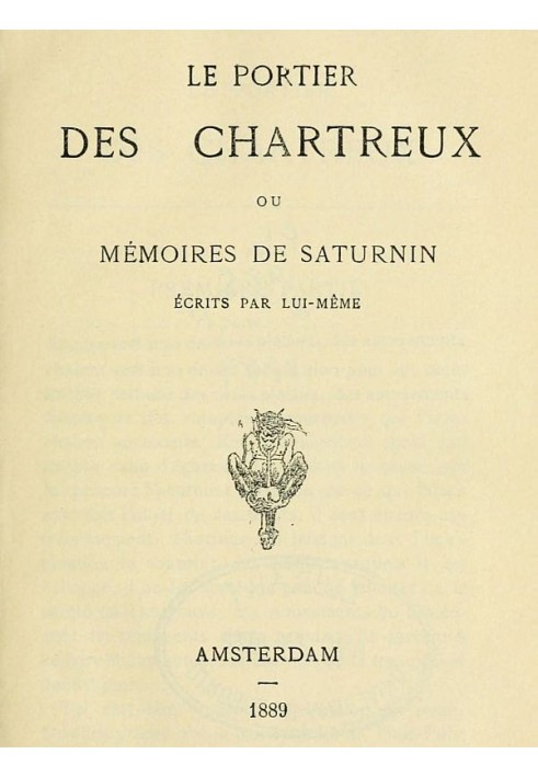 The porter of the Chartreux, or memoirs of Saturnin written by himself