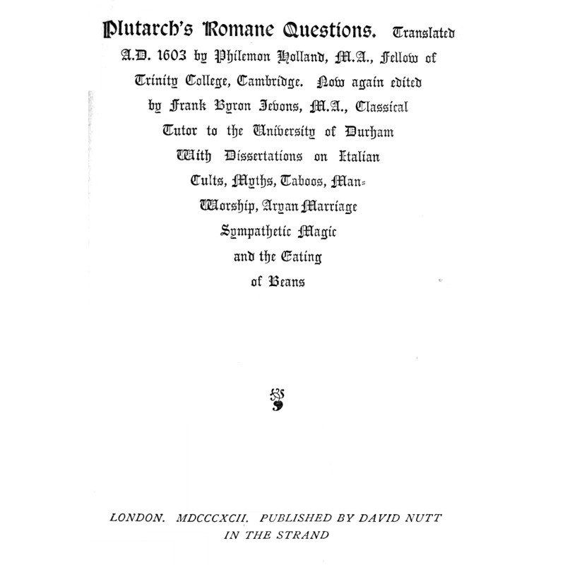 Plutarch's Romane Questions...