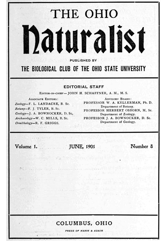 Натуралист из Огайо, Том. 1, № 8, июнь 1901 г.