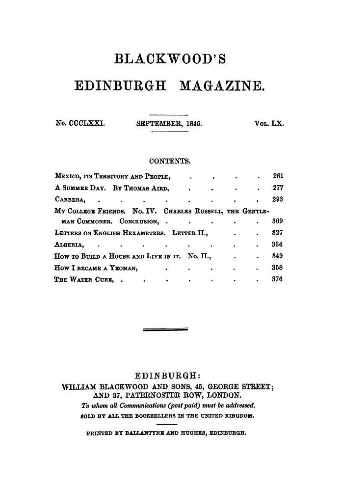 Blackwood's Edinburgh Magazine, Volume 60, Number 371, September 1846