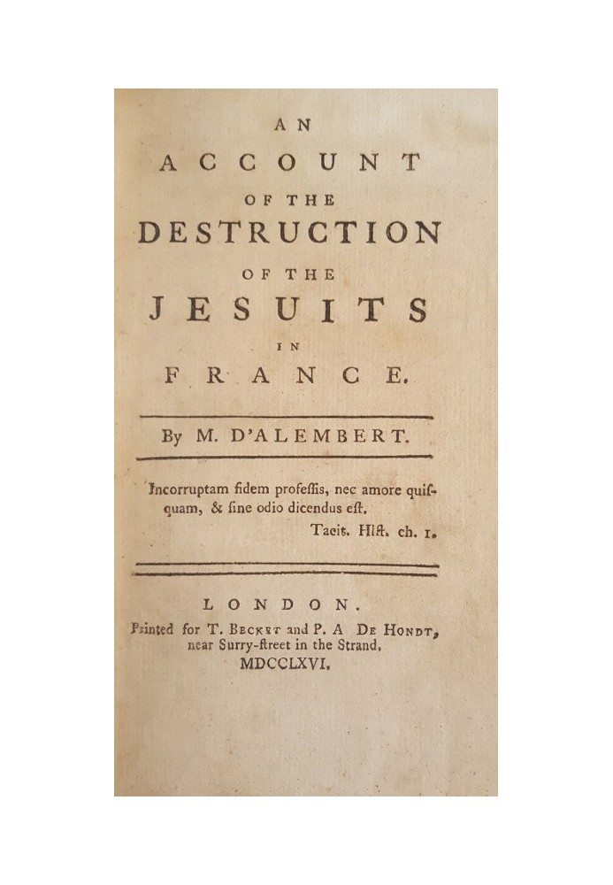 An Account of the Destruction of the Jesuits in France