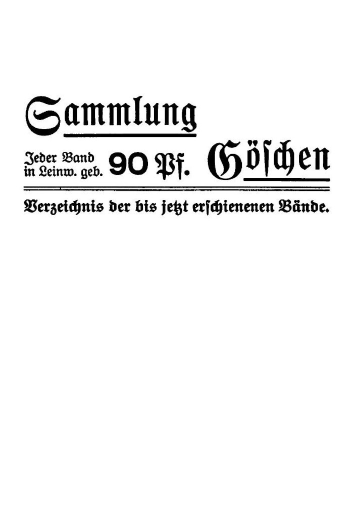 Göschen Collection: List of volumes published so far