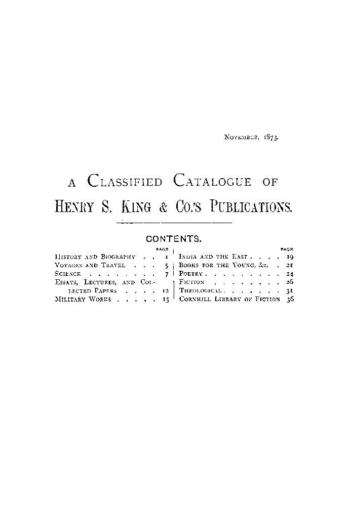 Класифікований каталог публікацій Henry S. King & Co., листопад 1873 р.