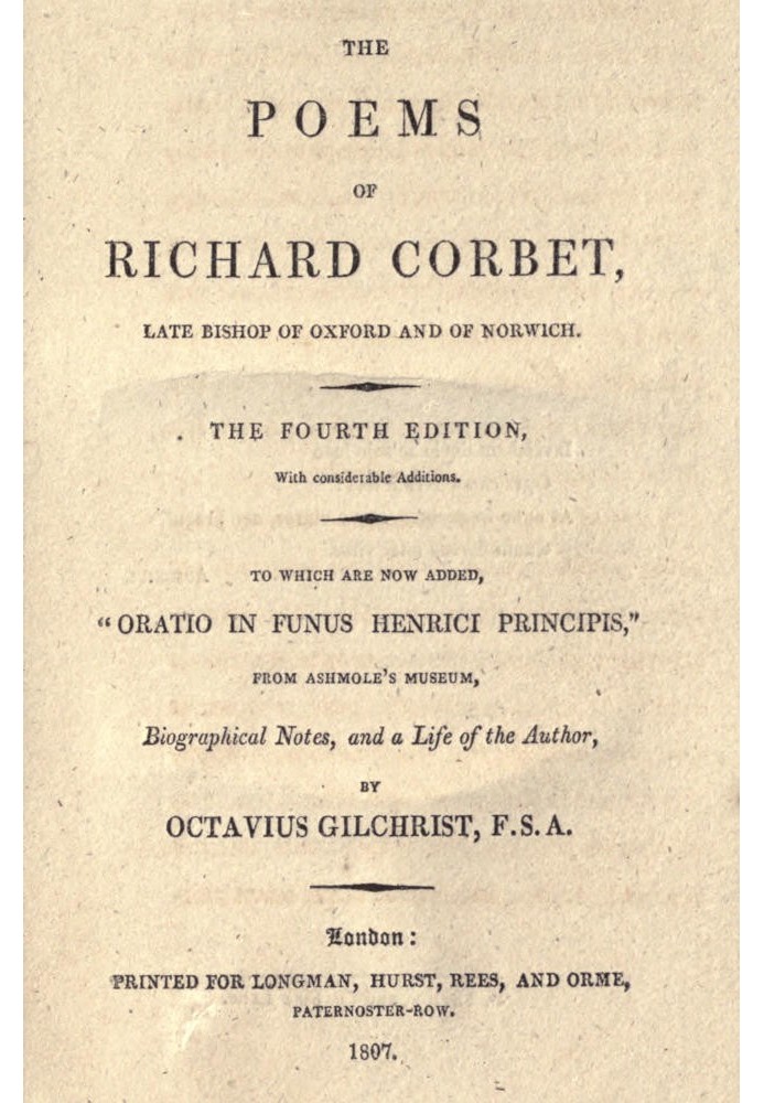 The Poems of Richard Corbet, late bishop of Oxford and of Norwich 4th edition