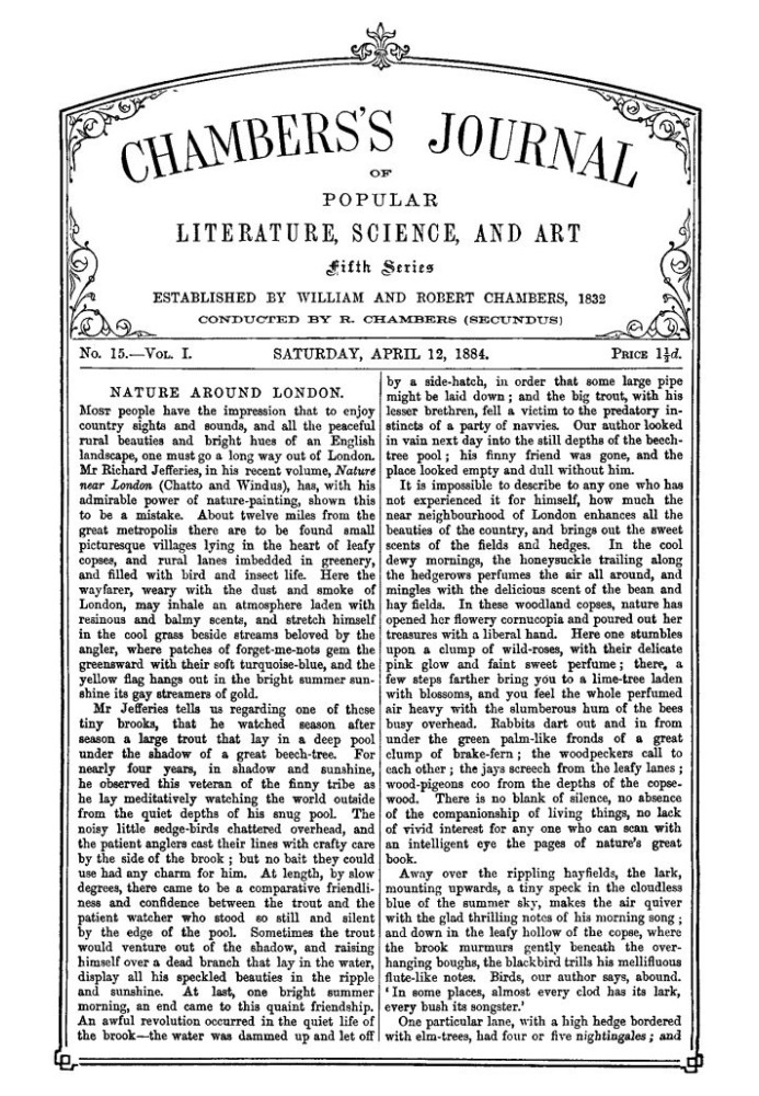 Chambers's Journal of Popular Literature, Science, and Art, Fifth Series, No. 15, Vol. I, April 12, 1884