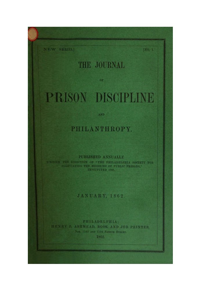 The Journal of Prison Discipline and Philanthropy, січень 1862 р