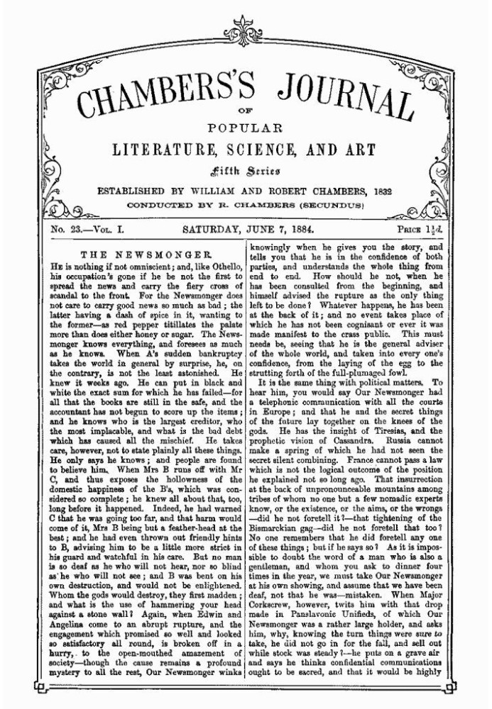 Chambers's Journal of Popular Literature, Science, and Art, Fifth Series, No. 23, Vol. I, June 7, 1884