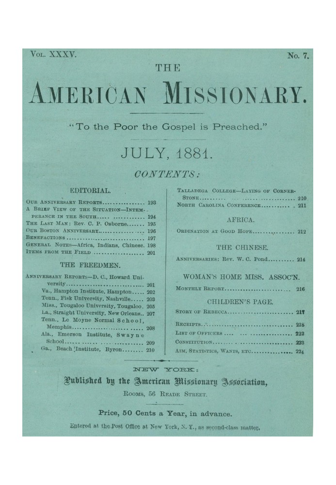 The American Missionary — Volume 35, No. 7, July, 1881