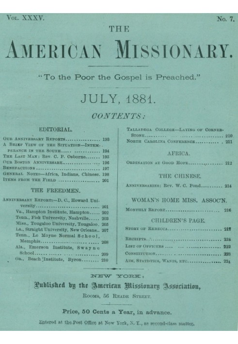 The American Missionary — Volume 35, No. 7, July, 1881