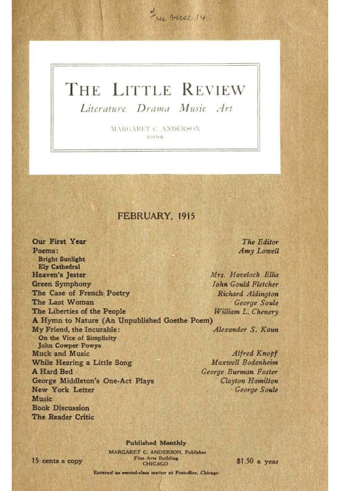 The Little Review, February 1915 (Vol. 1, No. 11)