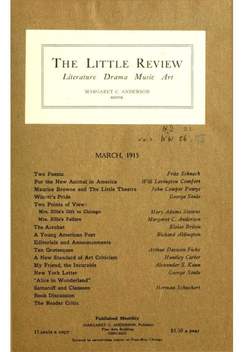 The Little Review, March 1915 (Vol. 2, No. 1)