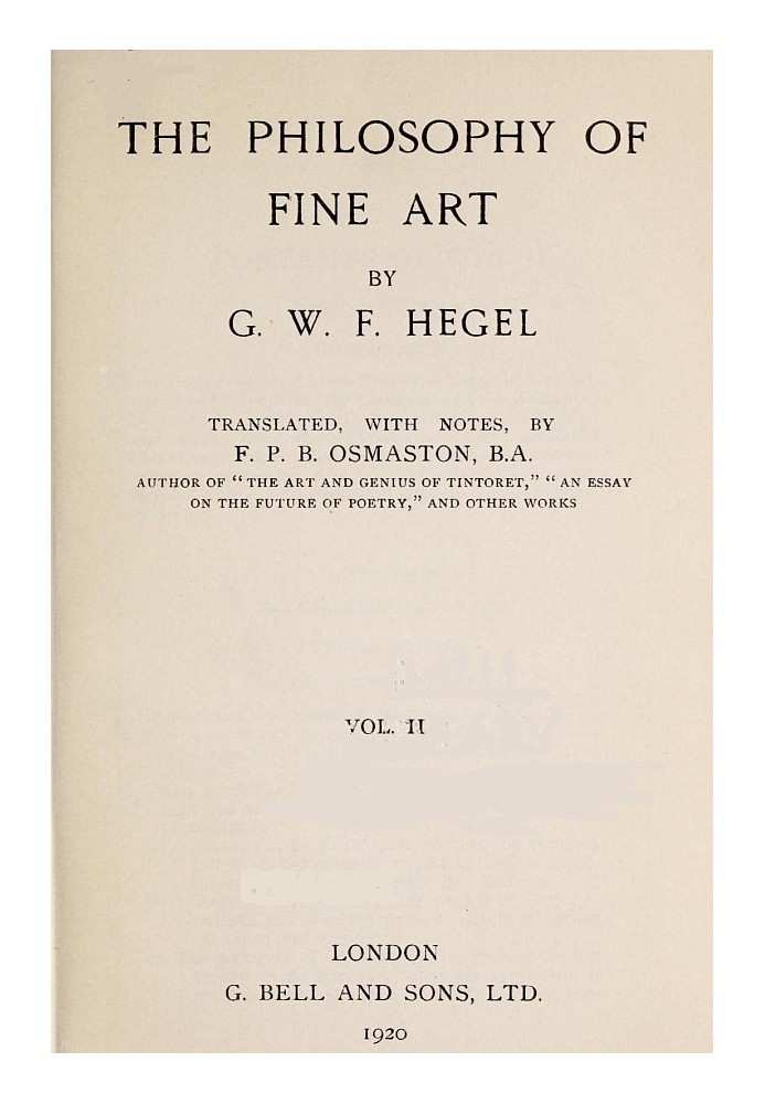 The Philosophy of Fine Art, volume 2 (of 4) Hegel's Aesthetik