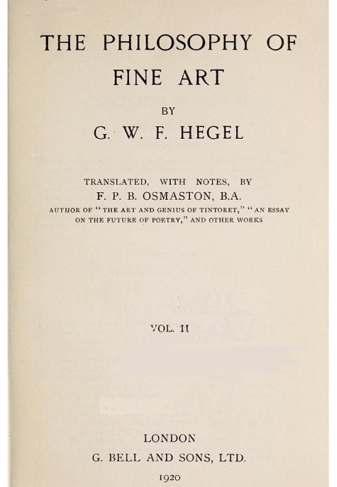 The Philosophy of Fine Art, volume 2 (of 4) Hegel's Aesthetik