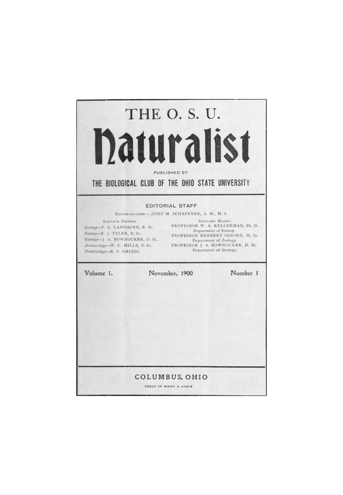 The O. S. U. Naturalist, Vol. 1, No. 1, November, 1900