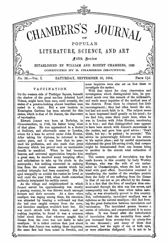 Chambers's Journal of Popular Literature, Science, and Art, Fifth Series, No. 38, Vol. I, September 20, 1884