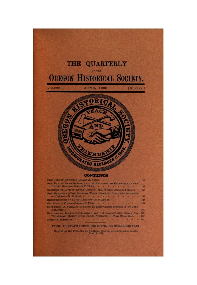 The Quarterly of the Oregon Historical Society (Vol. I, No. 2)