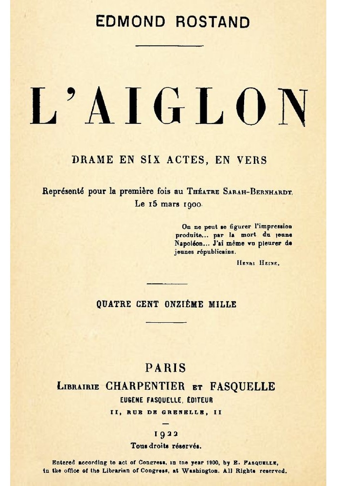 L'Aiglon: Драма в шести діях, у віршах