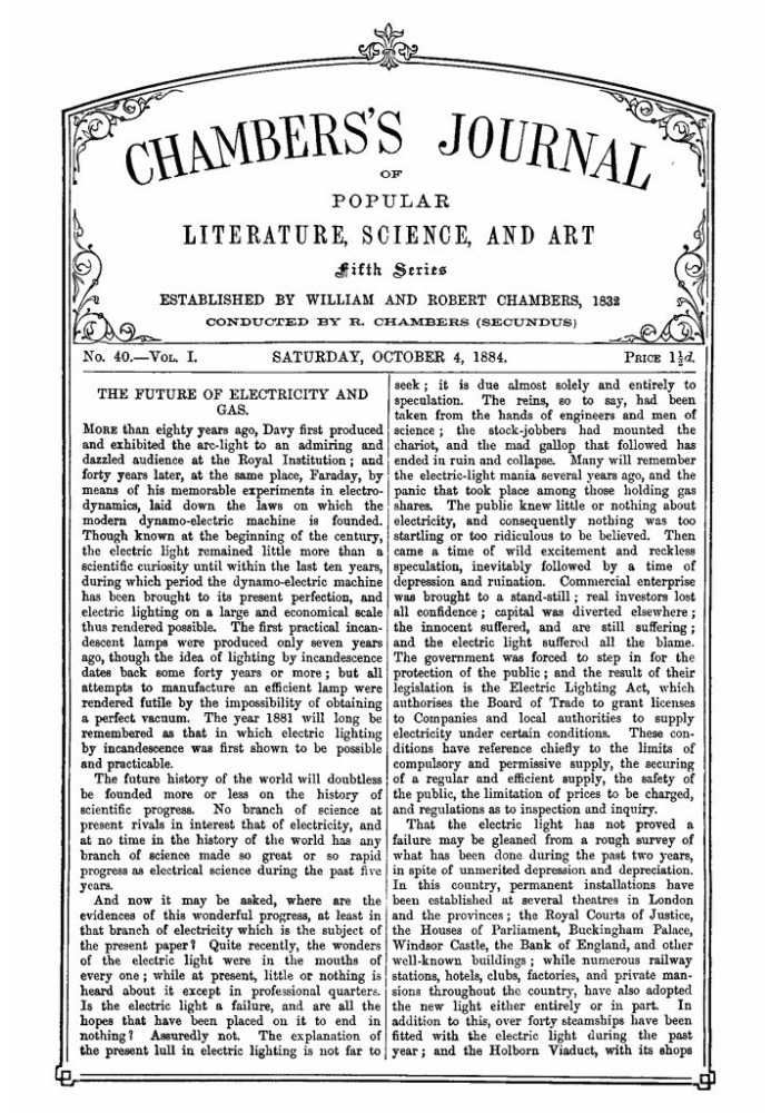 Chambers's Journal of Popular Literature, Science, and Art, Fifth Series, No. 40, Vol. I, October 4, 1884