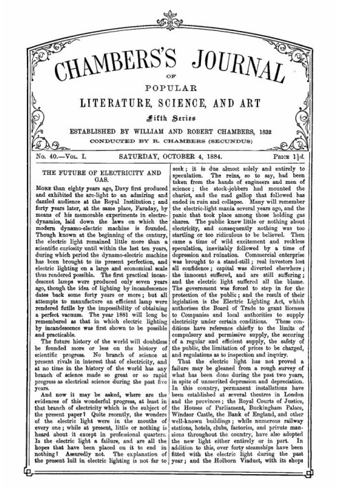 Chambers's Journal of Popular Literature, Science, and Art, Fifth Series, No. 40, Vol. I, October 4, 1884