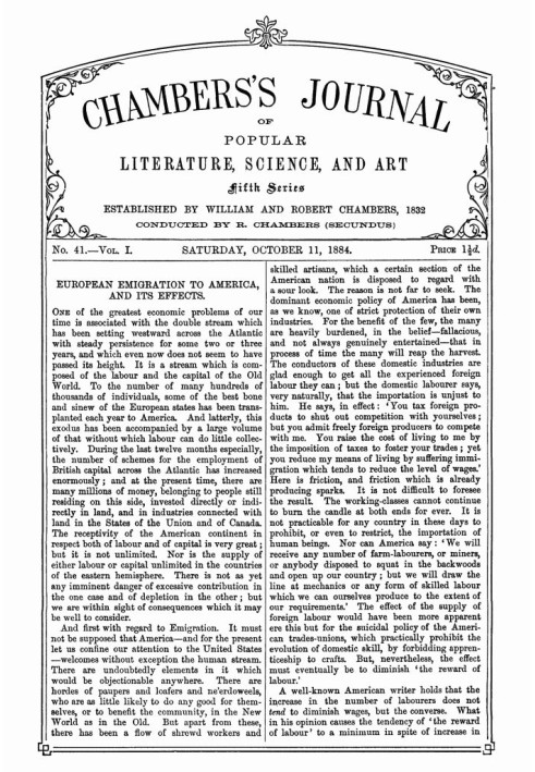 Журнал популярної літератури, науки та мистецтва Чемберса, п’ята серія, № 41, том. I, 11 жовтня 1884 р
