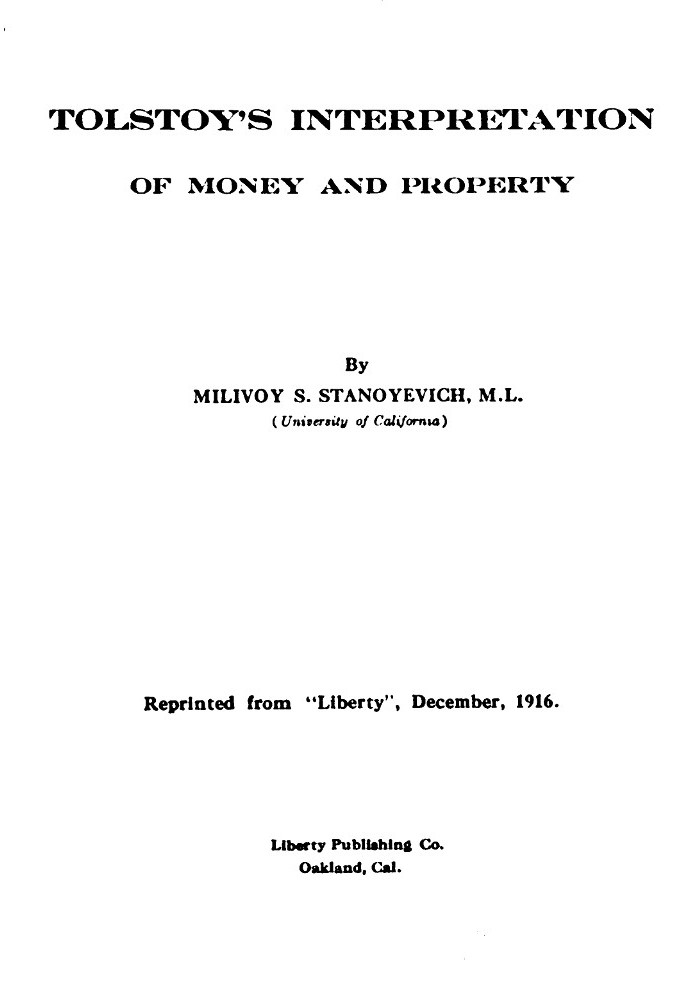 Tolstoy's interpretation of money and property