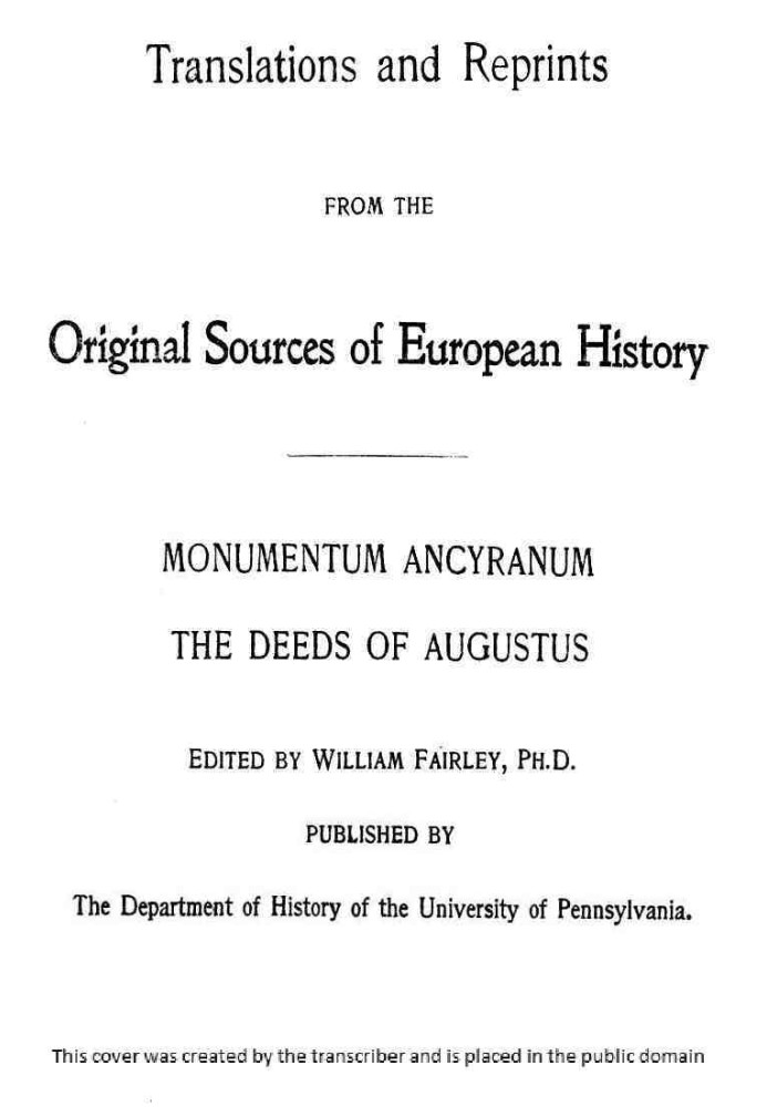 Monumentum Ancyranum: The Deeds of Augustus