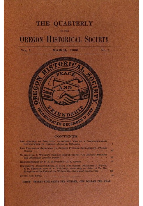 Щоквартальник Орегонського історичного товариства (том I, № 1)