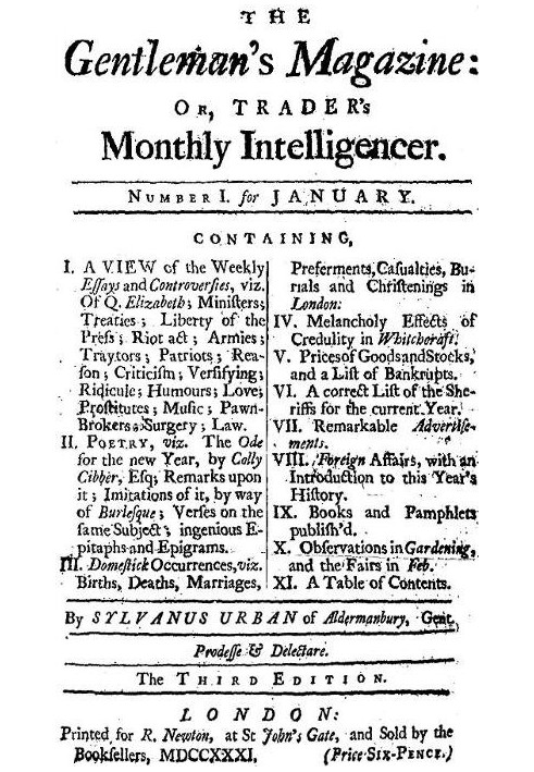 The Gentleman's Magazine, January 1731 Or, Trader's Monthly Intelligencer