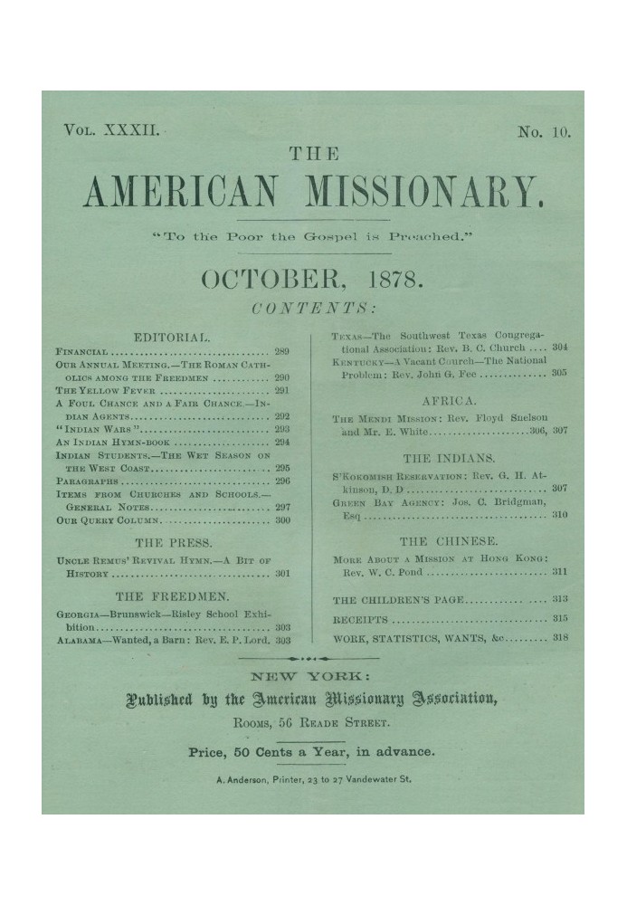 Американський місіонер — том 32, № 10, жовтень 1878 р