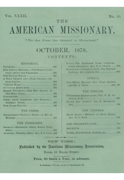 Американський місіонер — том 32, № 10, жовтень 1878 р