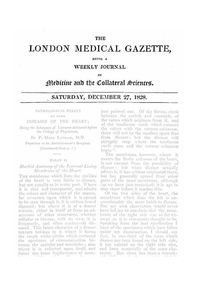 The London Medical Gazette; December 27, 1828 Being a Weekly Journal of Medicine and the Collateral Sciences