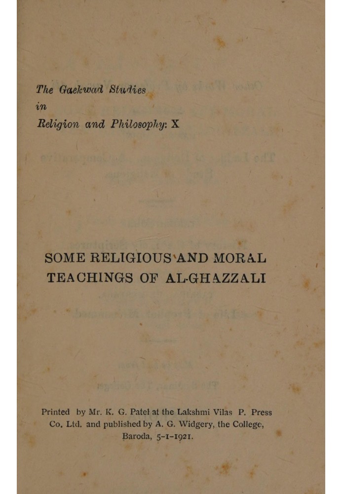 Some religious and moral teachings of Al-Ghazzali : $b Being brief extracts from his Ihya-u-Ulum-id-din