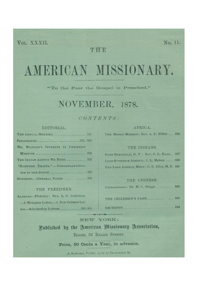 The American Missionary — Volume 32, No. 11, November, 1878