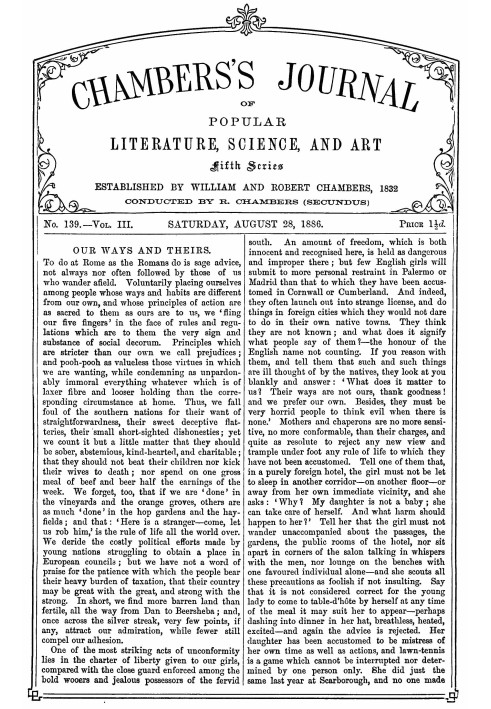 Chambers's Journal of Popular Literature, Science, and Art, fifth series, no. 139, vol. III, August 28, 1886